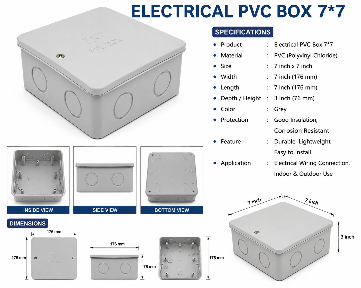 ELECTRICAL PVC BOX 7*7